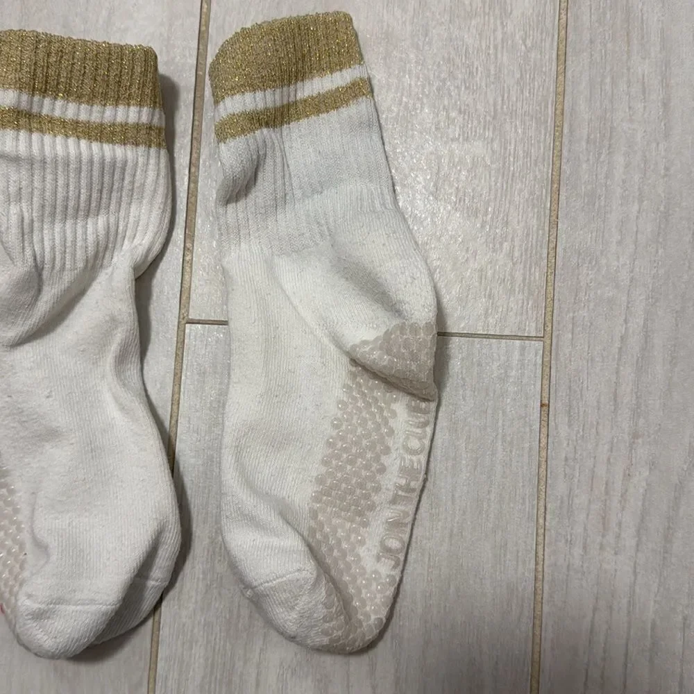 OS sparkle gold Pilates grip socks. Join the club